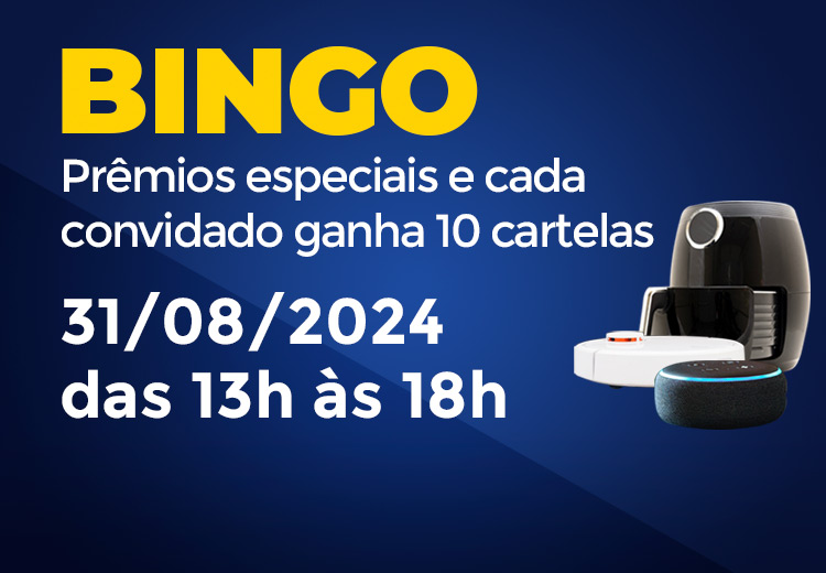 Bingo: Prêmios especiais e cada convidado ganha 10 cartelas