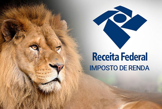 Logo da Receita Federal ao lado do leão do Imposto de Renda