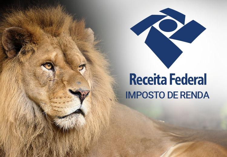 Logo da Receita Federal ao lado do leão do Imposto de Renda